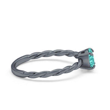 Solitaire Twisted Oval Wedding Ring Black Tone, Simulated Paraiba Tourmaline CZ 925 Sterling Silver